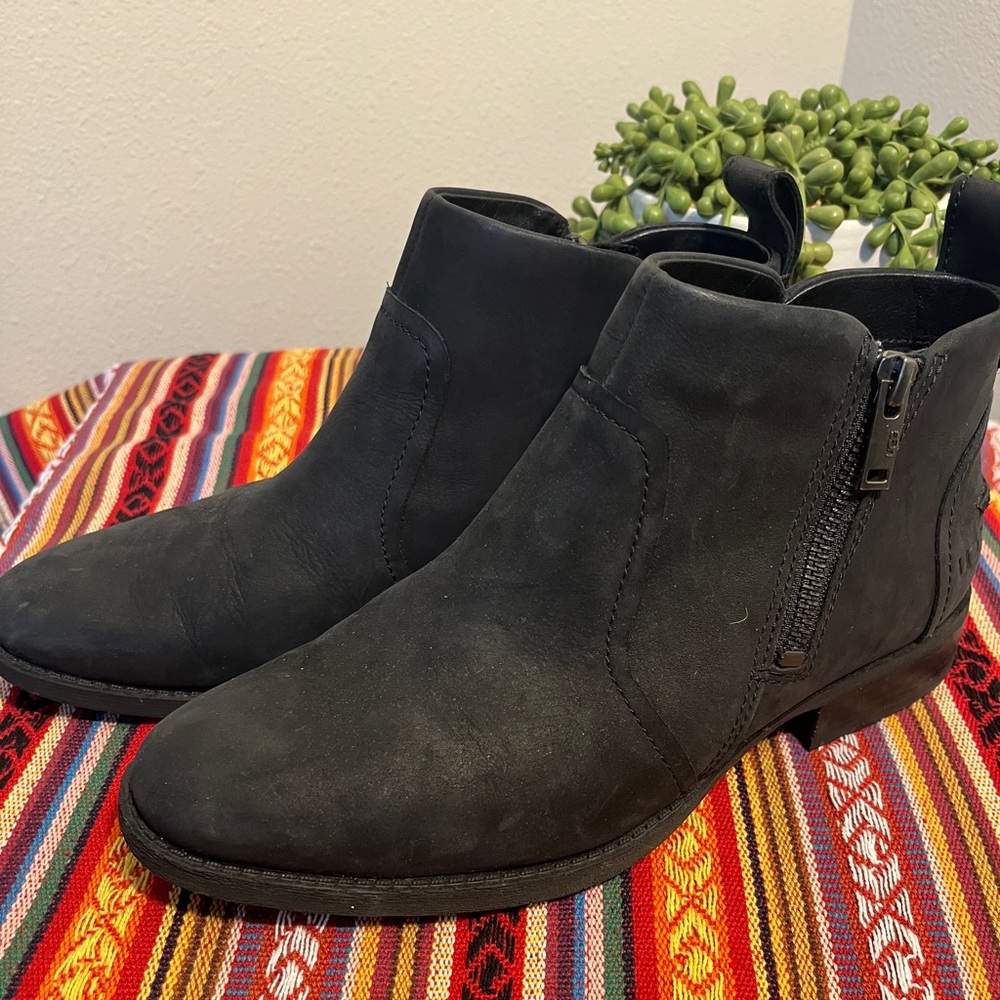 UGG Black Leather Waterproof Ankle Boots